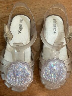 Mini Melissa Mermaid Shell Jelly Sandals Size 11 Glitter Girls Shoes Iridescent
